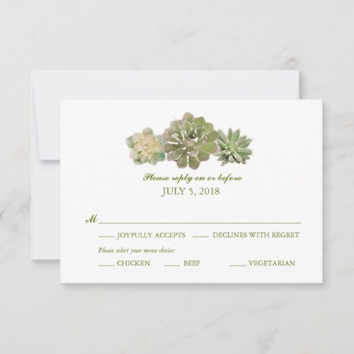 Trio Succulents Watercolor Sage  Wedding RSVP