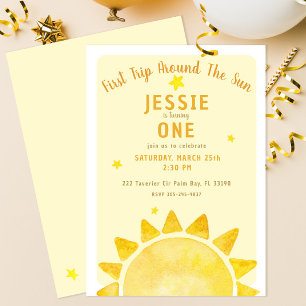 Trip Around the Sun 1st Birthday Invite Yellow