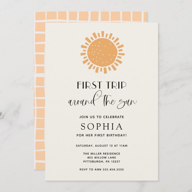 Trip Around the Sun Birthday Invitation (Front/Back)