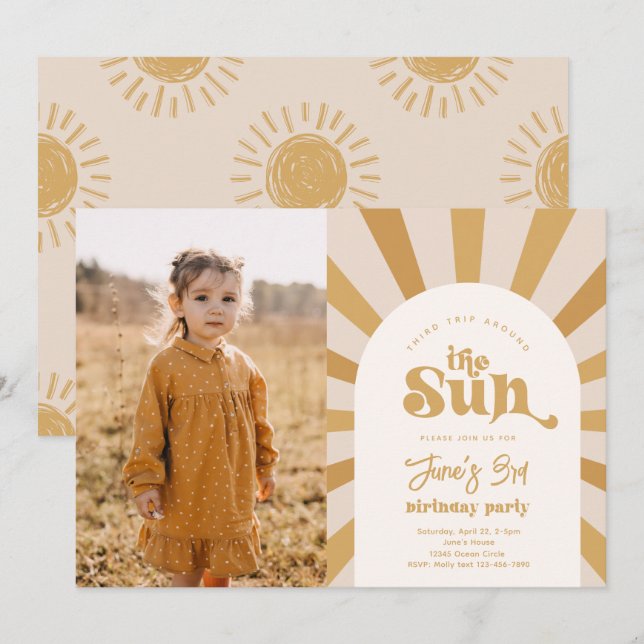 Trip Around The Sun Invitation | Girl Sun Invite (Front/Back)