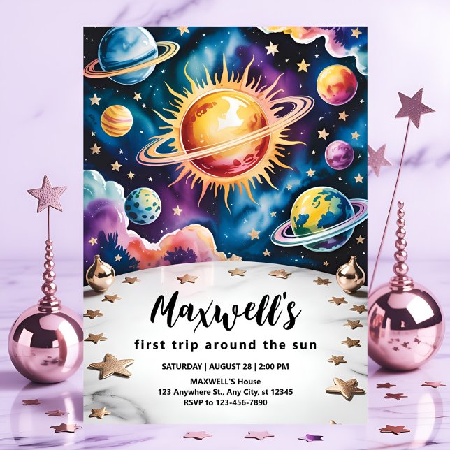 Trip Around the Sun Space 1st Birthday Invitation (Creator Uploaded)