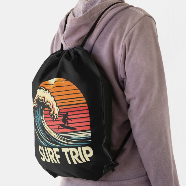Trip Surf Retro Sunset Drawstring Bag (Insitu)