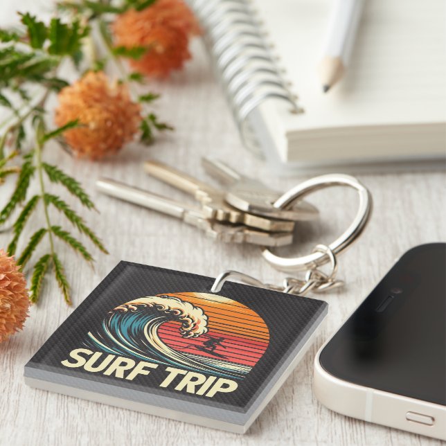 Trip Surf Retro Sunset Keychain (Front Right)