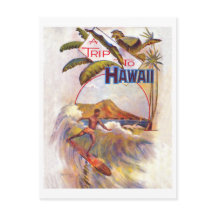 Trip to Hawaii, surfing on a big wave, vintage