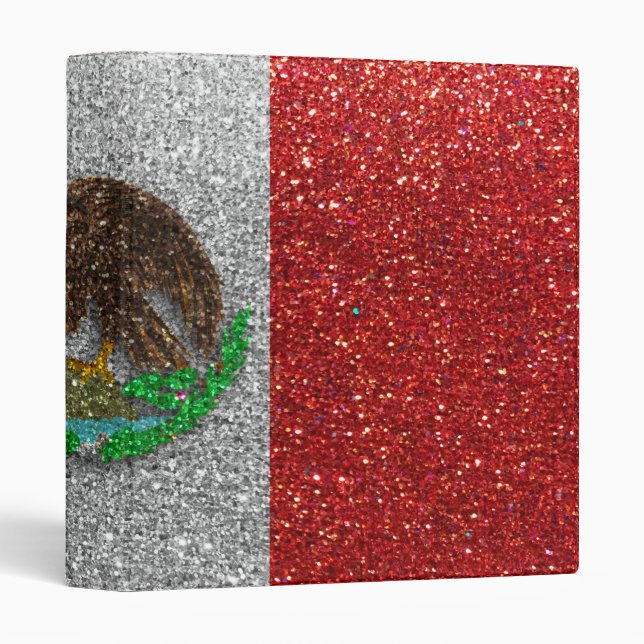 Trip to Mexico Mexican Flag Glitter Sparkle Bling 3 Ring Binder (Front/Spine)