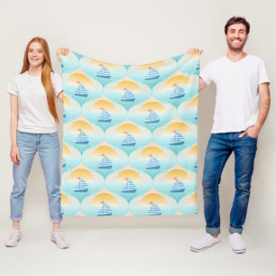 Trip to the Beach Sailor Boat Fleece Blanket