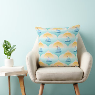 Trip to the Beach Sailor Boat Throw Pillow