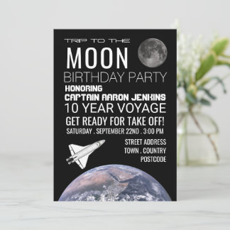 Trip to the Moon, Space Shuttle Birthday Party Invitation