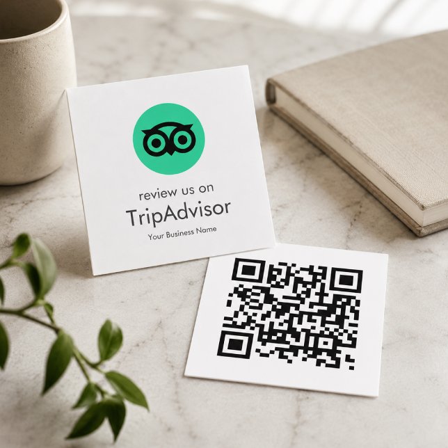 TripAdvisor QR Code Square Review Business Card (TripAdvisor QR code business card for hotels, rentals, cafes, salons, and guest reviews)