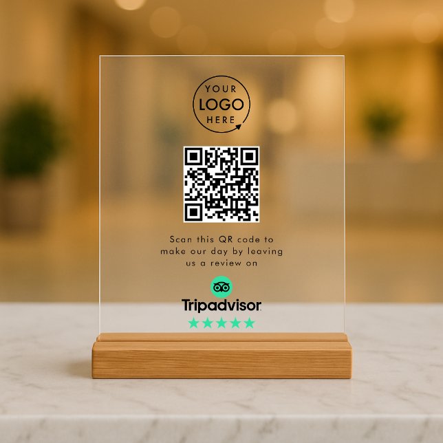 Tripadvisor Reviews Acrylic Sign | QR Tabletop (Gain Tripadvisor reviews & grow your business with this rating request acrylic tabletop sign.)