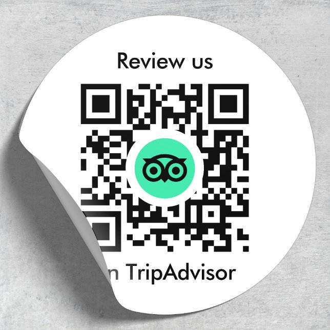Tripadvisor Reviews | Business Review QR Code Classic Round Sticker (Gain TripAdvisor reviews with this editable sticker template)