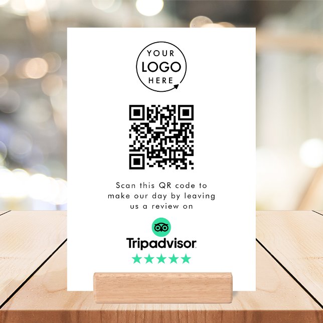 Tripadvisor Reviews Tabletop Sign | QR Wood Block (Gain Tripadvisor reviews & grow your business with this rating request editable tabletop sign.)