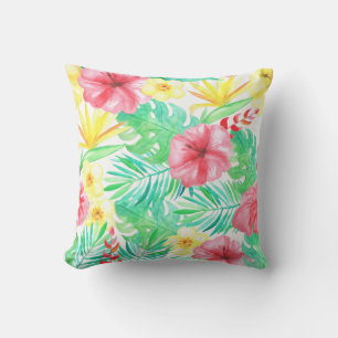 Tripical Watercolor Hawaiian Print Home Decor Throw Pillow