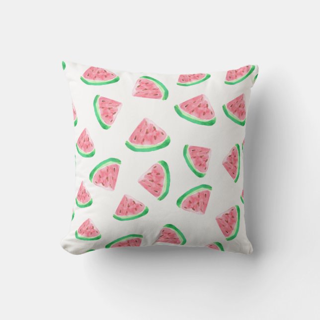 Tripical Watercolor Watermelon Outdoor Pillow (Front)