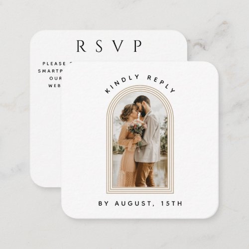 Triple Arch Photo QR Code Online Wedding RSVP Chic Enclosure Card