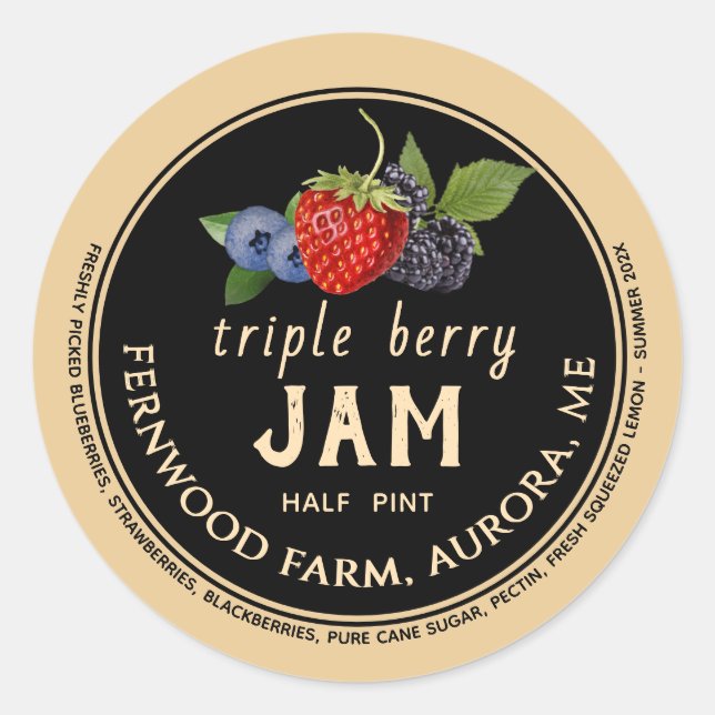 Triple Berry Jam  Classic Round Sticker (Front)