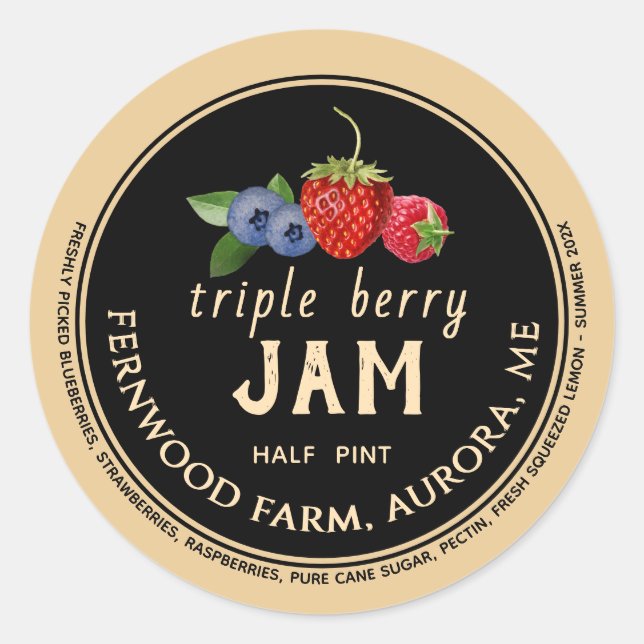 Triple Berry Jam  Classic Round Sticker (Front)