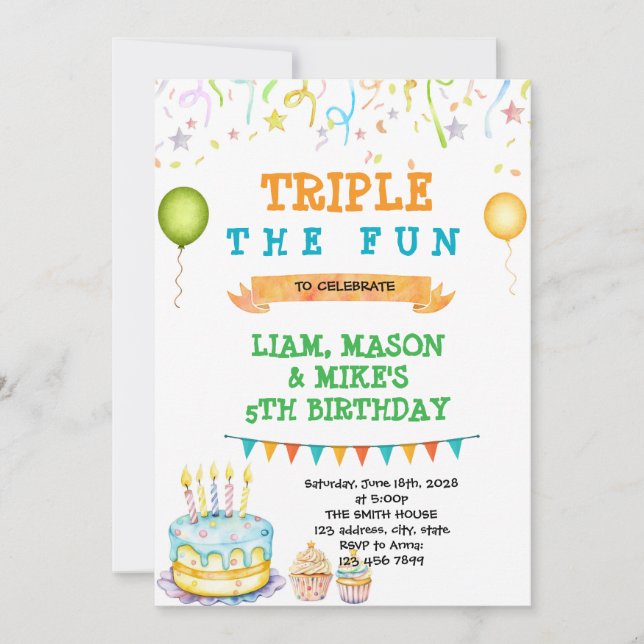 Triple birthday party invitation (Front)