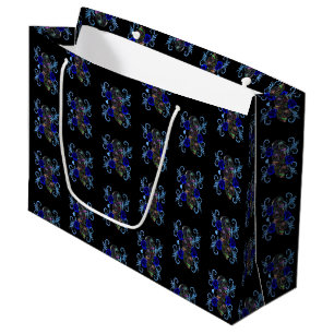 Triple Black Day Of The Dead Skulls Blue Roses Large Gift Bag