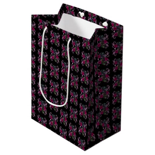 Triple Black Day Of The Dead Skulls Pink Roses Medium Gift Bag