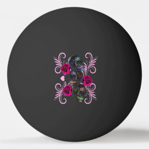 Triple Black Day Of The Dead Skulls Pink Roses Ping Pong Ball