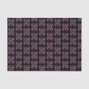 Triple Black Day Of The Dead Skulls Pink Roses Tissue Paper