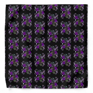 Triple Black Day Of The Dead Skulls Purple Roses Bandana