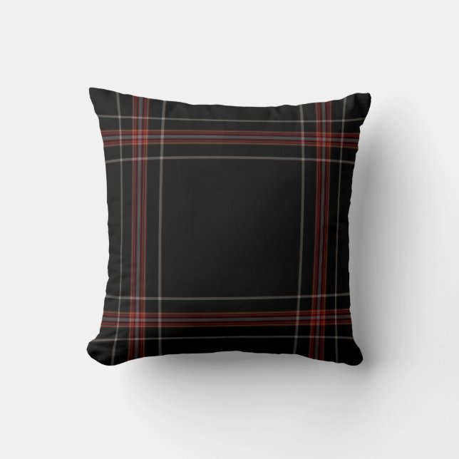 Triple Black Red Giant Tartan Plaid Throw Pillow (Front)