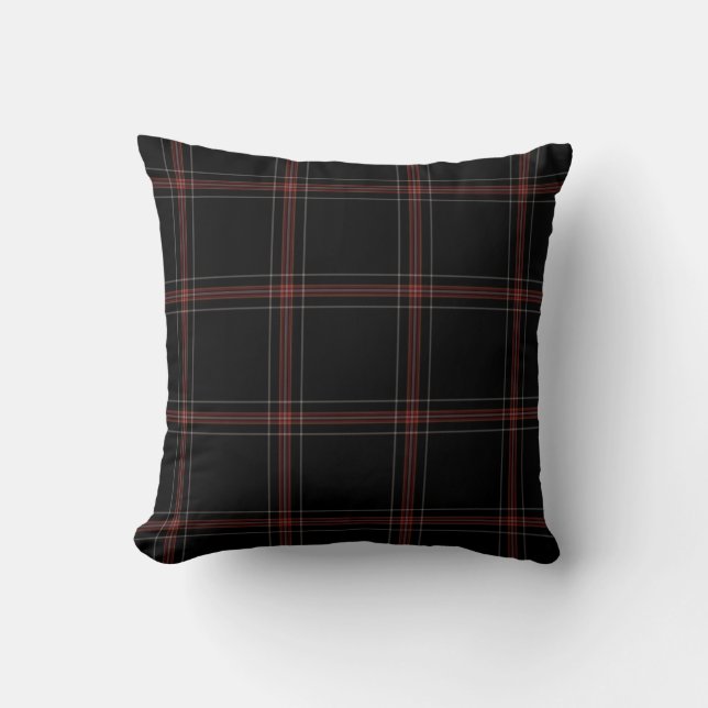 Triple Black Red Tartan Plaid Throw Pillow (Front)