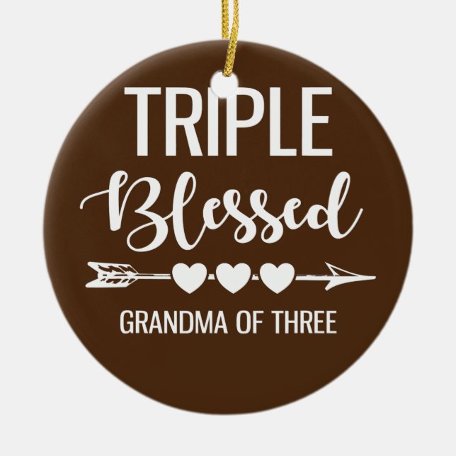 Triple Blessed Grandma Of Three Grandkids Ceramic Ornament (Front)