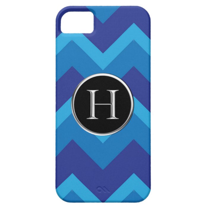 Triple Blue Chevron H Silver Caslon Monogram iPhone 5 Cover