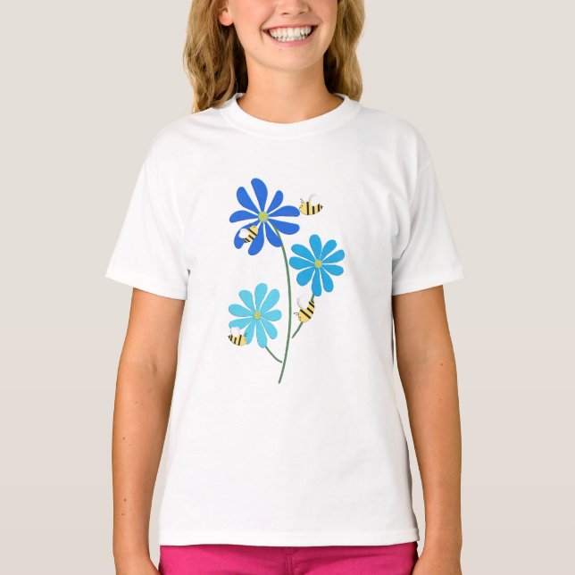 Triple Blue Flowers T-Shirt (Front)