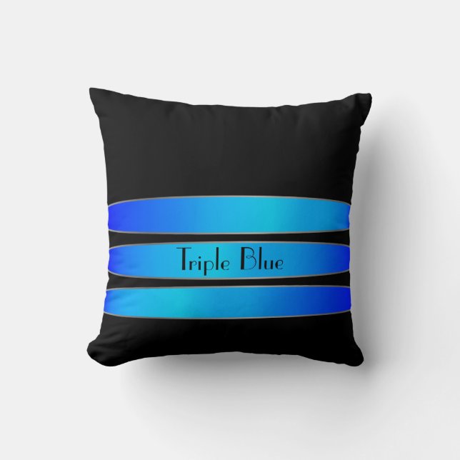 triple blue throw pillow (Front)