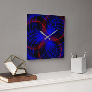 Triple Blueberry Color Geometric Square Wall Clock