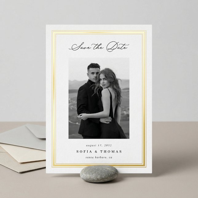 Triple Border Photo Save the Date Foil Invitation (Creator Uploaded)