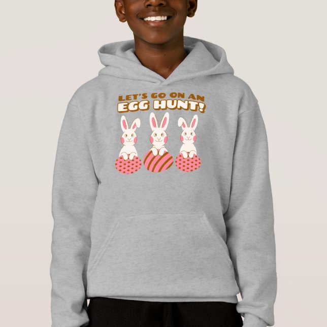 Triple Bunny Egg Hunt Kids Hoodie (Front)
