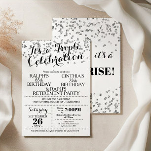 Triple Celebration Confetti Faux Silver Invitation