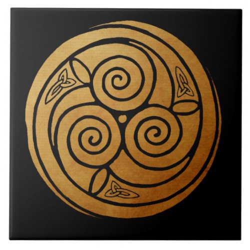 Triple Celtic Knot Swirl Mandala Ceramic Tile