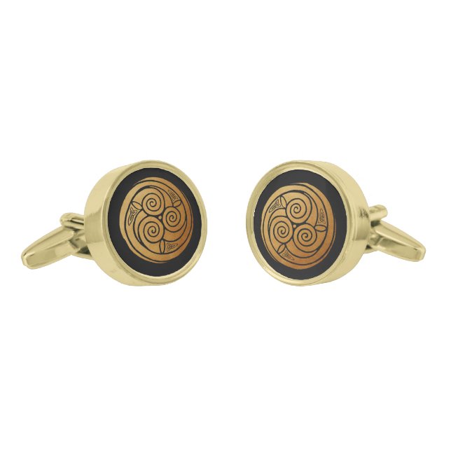 Triple Celtic Knot Swirl Mandala Cufflinks (Angled)