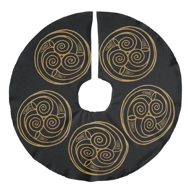 Triple Celtic Knot Swirl Mandala Faux Linen Tree Skirt (Front)