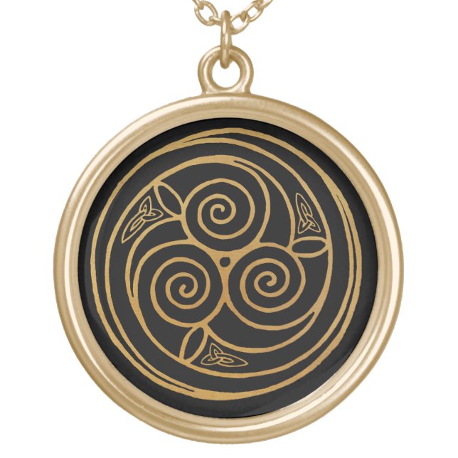 Triple Celtic Knot Swirl Mandala  Gold Plated Necklace (Front)