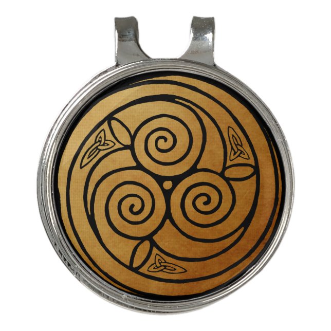 Triple Celtic Knot Swirl Mandala Golf Hat Clip (Front)
