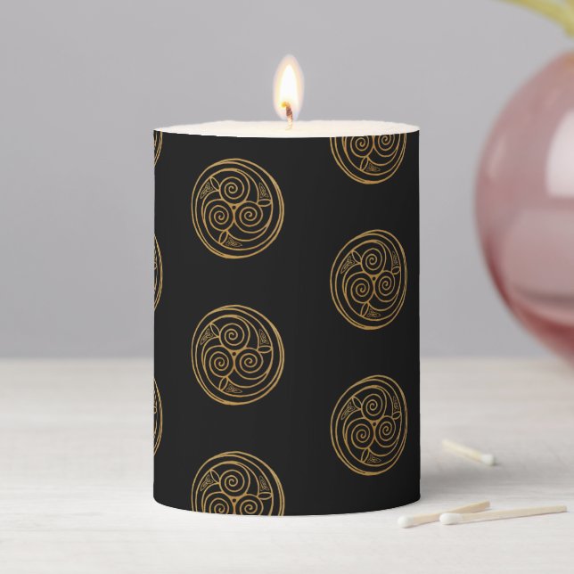 Triple Celtic Knot Swirl Mandala Pillar Candle (In Situ)