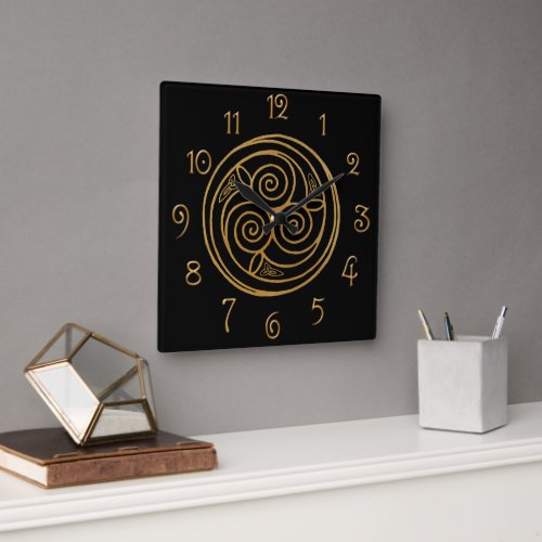 Triple Celtic Knot Swirl Mandala  Square Wall Clock