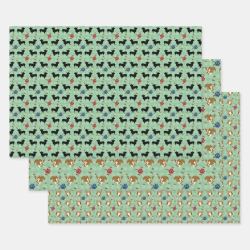 Triple Corgi Wrapping Paper Sheets