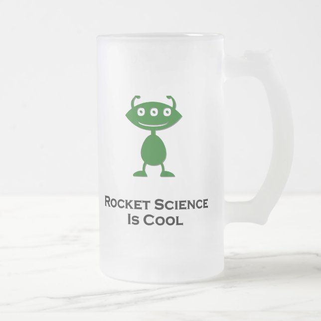 Triple Eye Rocket Science Is Cool green Frosted Glass Beer Mug (Right)