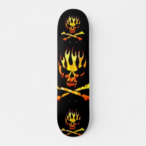 triple flame skull skateboard deck