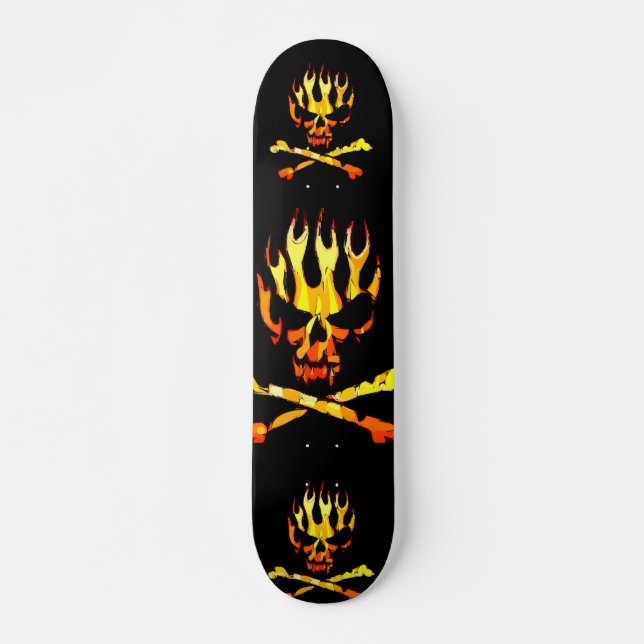 triple flame skull skateboard deck (Front)