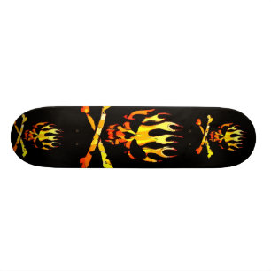 triple flame skull skateboard deck