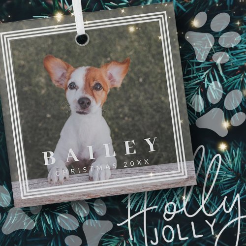 Triple Frame Modern Chic Family Pet Photo Holiday Glass Ornament